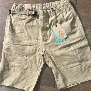 Prana Tan Cargo Shorts Relaxed Fit Elastic Waist